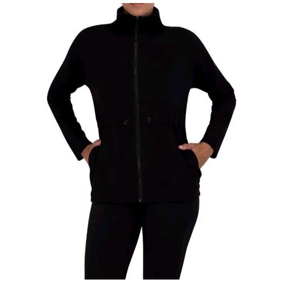 Gaiam Jacket Size XS Color Black Zip Up Stretch Cinch Waist Mocknec NEW - Picture 1 of 11